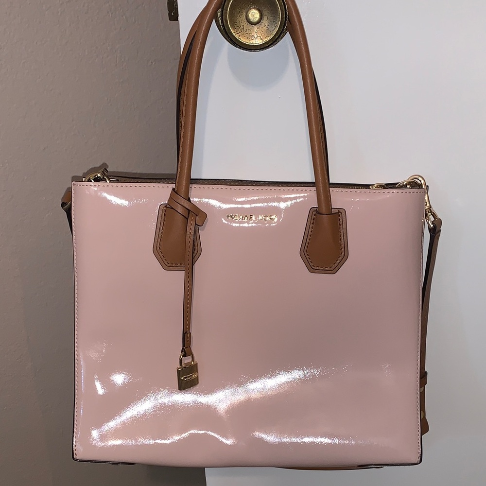 Michael Kors Glossy Pink and Brown Satchel
